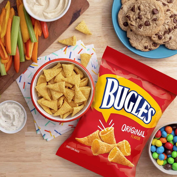 Bugles Original and Nacho Cheese Crispy Corn Snacks, 2 Flavor Variety, 1 of each 7.5 oz Bag with ag Clip