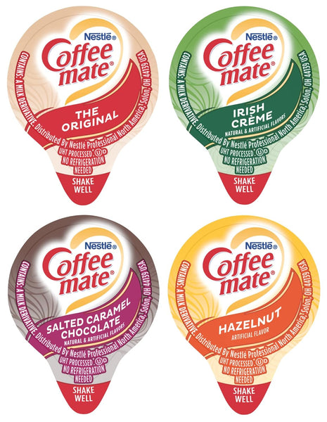 Coffee mate Liquid .375oz Variety Pack (4 Flavor) 100 Count & By The Cup Sugar Packets (Irish Creme, Orig, Salted Caramel, Hazelnut)