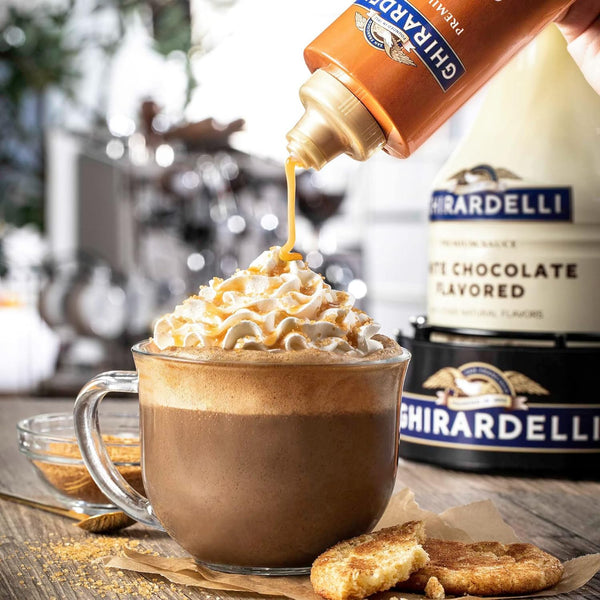 Ghirardelli Caramel Sauce, 16 Ounce Squeeze Bottle (Pack of 2) with Ghirardelli Stamped Barista Spoon