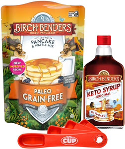 Birch Benders Paleo Pancake & Waffle Mix and Original Keto Syrup with By The Cup Swivel Spoons