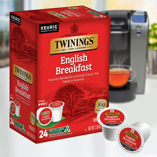 Twinings Tea English Breakfast K-Cups, 24 Count (Pack of 2) with Honey Sticks