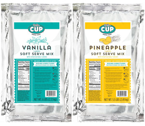By The Cup Non-Dairy Soft Serve Mix Variety, Gluten Free, 1 of each Flavor: 5.5-6 lb Bag: Vanilla and Pineapple