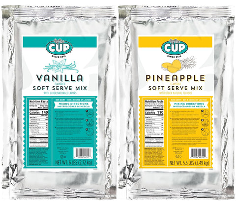 By The Cup Non-Dairy Soft Serve Mix Variety, Gluten Free, 1 of each Flavor: 5.5-6 lb Bag: Vanilla and Pineapple