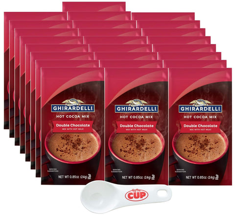Ghirardelli Double Chocolate Hot Cocoa Mix, 0.85 oz Packets (Pack of 25) with By The Cup Cocoa Scoop