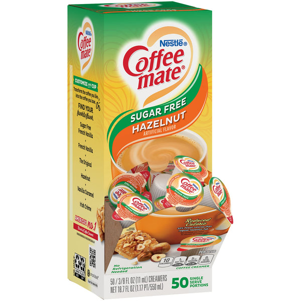 Nestle Coffee mate Liquid Coffee Creamer Singles, Zero Sugar Hazelnut, 50 Ct Box (Pack of 2) with Coffee Scoop