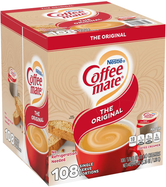 Nestle Coffee mate Original & French Vanilla, 108 Count Box (Pack of 2) Liquid Coffee Creamer Singles with By The Cup Coasters