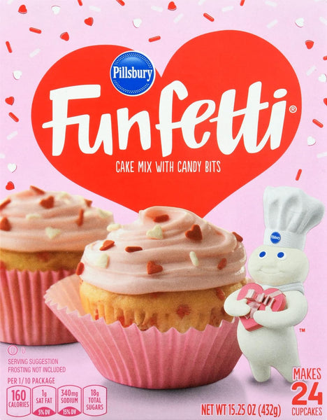 Pillsbury Funfetti Valentine's Day Bundle, Valentine Cake Mix 15.25 oz Box (Pack of 2) with By The Cup Valentine's Stickers