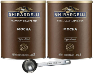 Ghirardelli Mocha Premium Frappé Mix, 3.12 lbs (Pack of 2) with Ghirardelli Stamped Barista Spoon