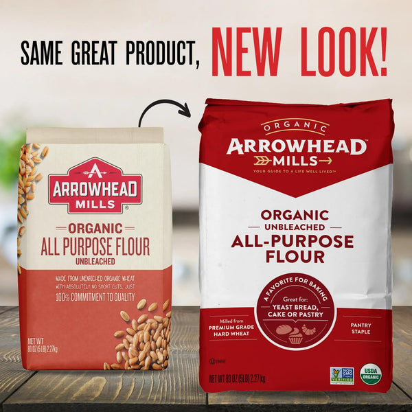 Arrowhead Mills Organic Unbleached All-Purpose Flour, 5 lb Bag (Pack of 2) with By The Cup Swivel Spoons