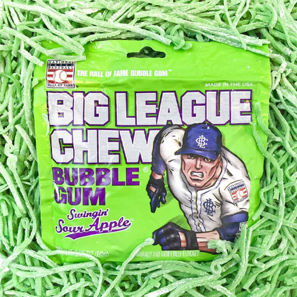 Big League Chew Swingin' Sour Apple Shredded Bubble Gum, 2.12 oz (Pack of 3) with By The Cup Mints