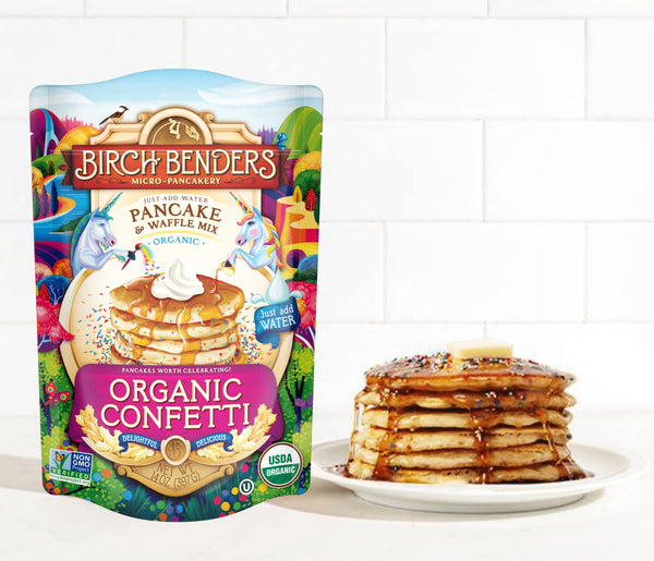 Birch Benders Pancake and Waffle Mix Variety (Pack of 3) Blueberry, Organic Confetti, Organic Chocolate Chip with By The Cup Swivel Spoons