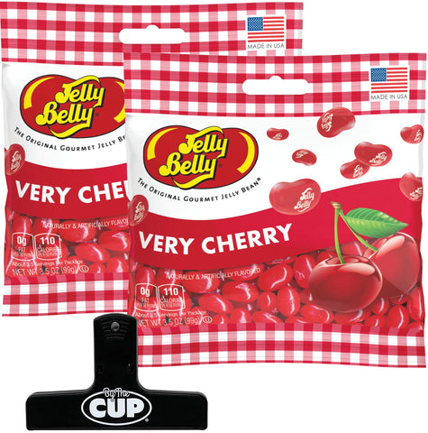 Very Cherry Jelly Beans, 3.5 oz (Pack of 2) with By The Cup Bag Clip