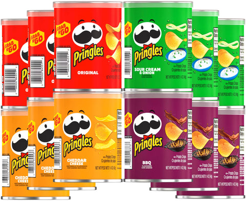 Pringles Grab & Go Potato Crisps Variety, 4 Flavor 3 of each Flavor (Pack of 12) with Bag Clip