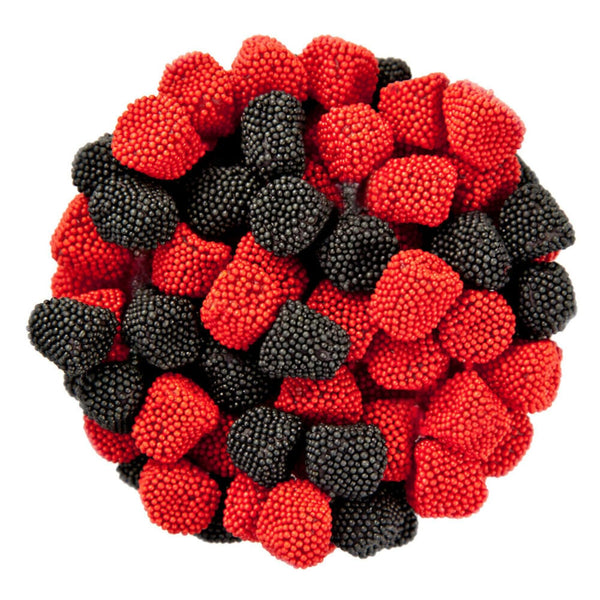 By The Cup Raspberries and Blackberries Soft Chewy Fruit Flavored Jells Covered in Candy Seeds, 2 Pound Bag