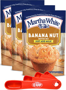 Martha White Banana Nut Muffin Mix, 7.6 oz (Pack of 3) with By The Cup Swivel Spoons