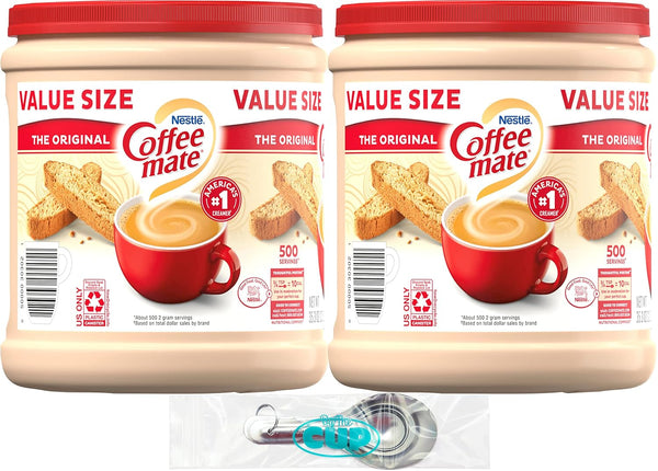 Coffee mate Original Powder Creamer, 35.3 oz Canister (Pack of 2) with By The Cup Stainless Steel Measuring Spoons