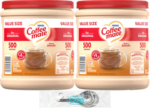 Coffee mate Original Powder Creamer, 35.3 oz Canister (Pack of 2) with By The Cup Stainless Steel Measuring Spoons