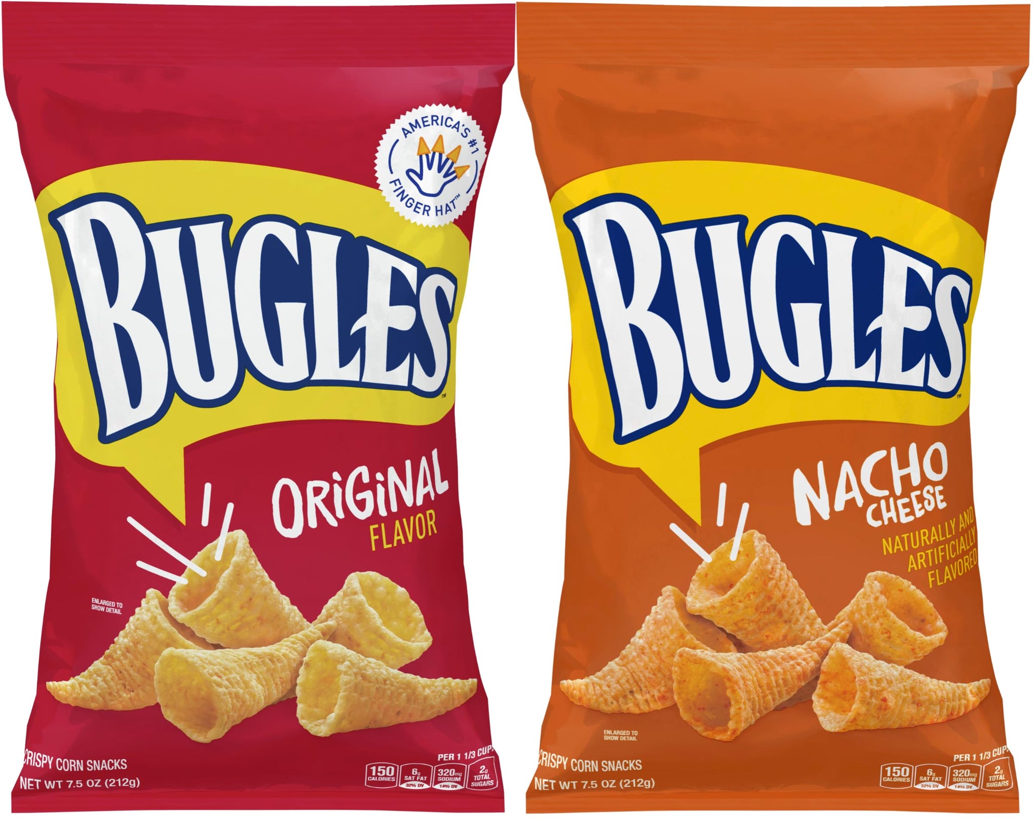 Bugles Original and Nacho Cheese Crispy Corn Snacks, 2 Flavor Variety, 1 of each 7.5 oz Bag with ag Clip