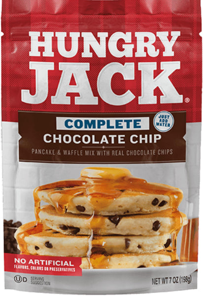 Hungry Jack Complete Chocolate Chip Pancake & Waffle Mix, 7 oz (Pack of 2) with By The Cup Spatula Knife