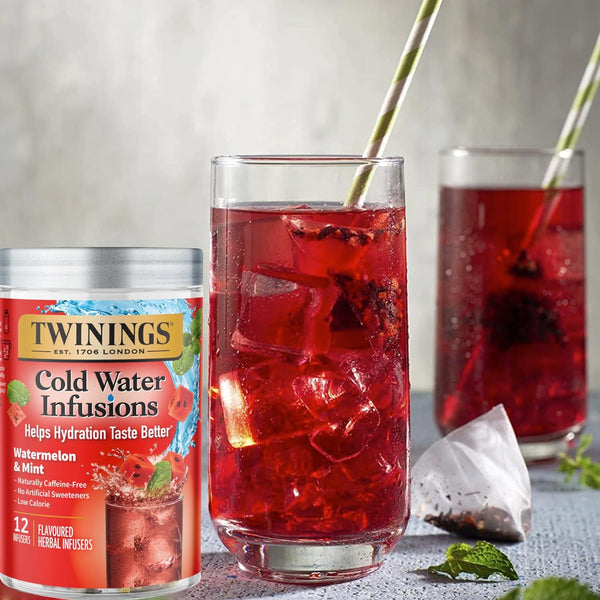 Twinings Cold Infuse Flavoured Cold Water Enhancer Watermelon & Mint (Pack of 2) with By The Cup Coasters