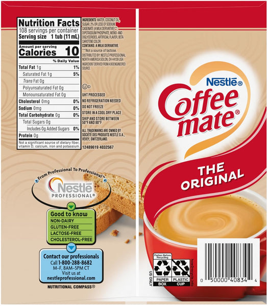 Nestle Coffee mate Original, 108 Count Box (Pack of 1) Liquid Coffee Creamer Singles with By The Cup Coasters