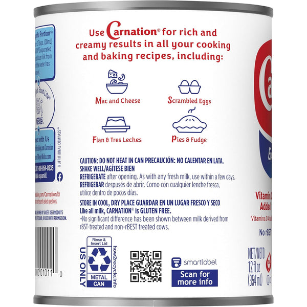 Nestle Carnation Evaporated Milk, 12 fl oz (Pack of 6) with By The Cup Swivel Spoons