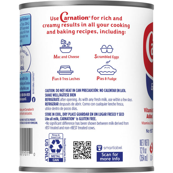 Nestle Carnation Evaporated Milk, 12 fl oz (Pack of 3) with By The Cup Swivel Spoons