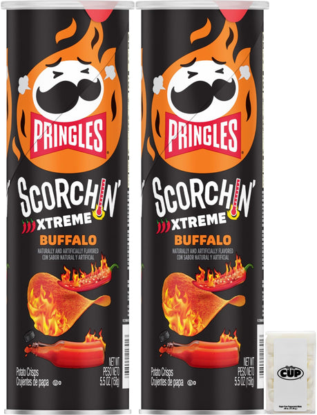 Pringles Scorchin' Buffalo Potato Crisps, 5.5 oz (Pack of 2) with By The Cup Mints