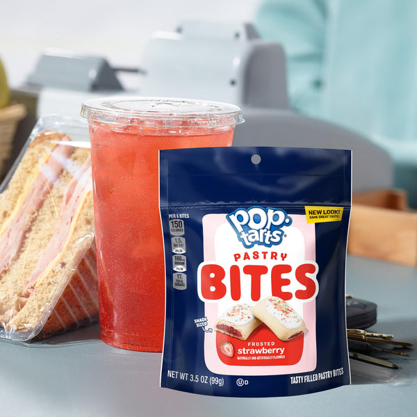 Pop-Tarts Bites Frosted Strawberry, 3.5 oz (Pack of 3) with By The Cup Bag Clip