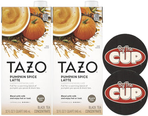 TAZO Pumpkin Spice Latte Black Tea Concentrate, 32 oz (Pack of 2) with By The Cup Coasters