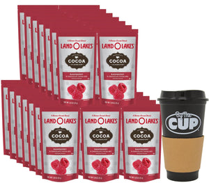Land O Lakes Raspberry & Chocolate Hot Cocoa Mix, Approximately 36 Packets, 1.25 Ounce each with By The Cup Cocoa Cup