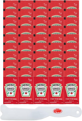 Heinz Ketchup, Single Serve Condiment Packets, 50 Count with By The Cup Spatula Knife
