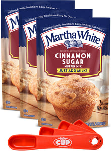 Martha White Cinnamon Sugar Muffin Mix, 7.4 oz (Pack of 3) with By The Cup Swivel Spoons