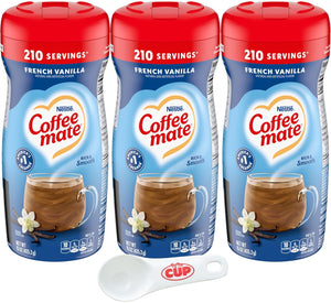 Coffee mate French Vanilla Powdered Creamer, 15 oz (Pack of 3) with By The Cup Coffee Scoop