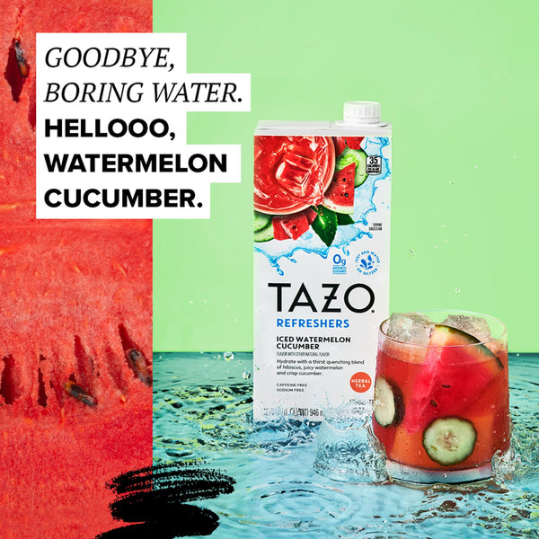 TAZO Iced Watermelon Cucumber Refresher Concentrate, 32 oz (Pack of 2) with By The Cup Coasters