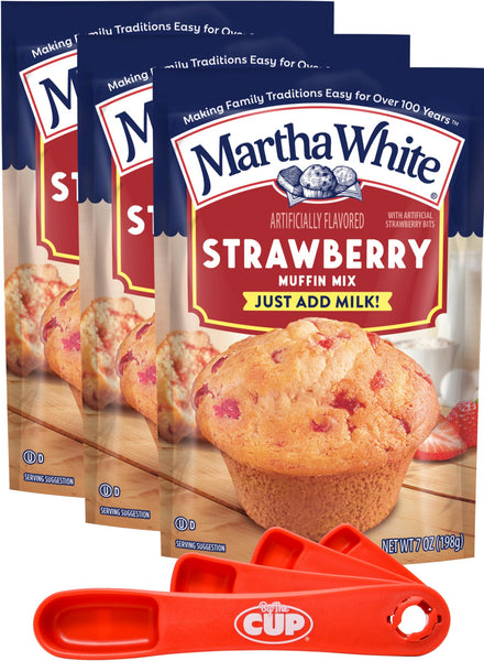 Martha White Strawberry Muffin Mix, 7 oz (Pack of 3) with By The Cup Swivel Spoons