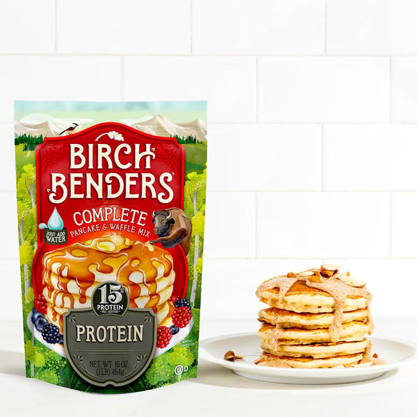 Birch Benders Protein Pancake and Waffle Mix, 16 oz (Pack of 2) with By The Cup Swivel Spoons