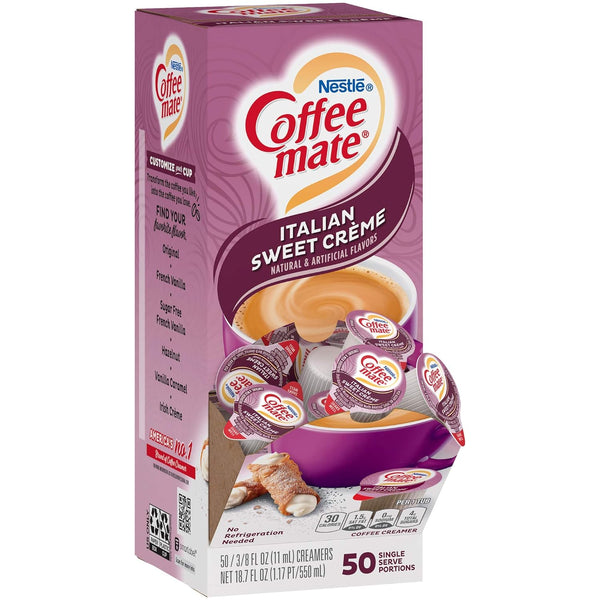 Nestle Coffee mate Liquid Coffee Creamer Singles, Italian Sweet Crème, 50 Ct Box (Pack of 2) with By The Cup Coffee Scoop