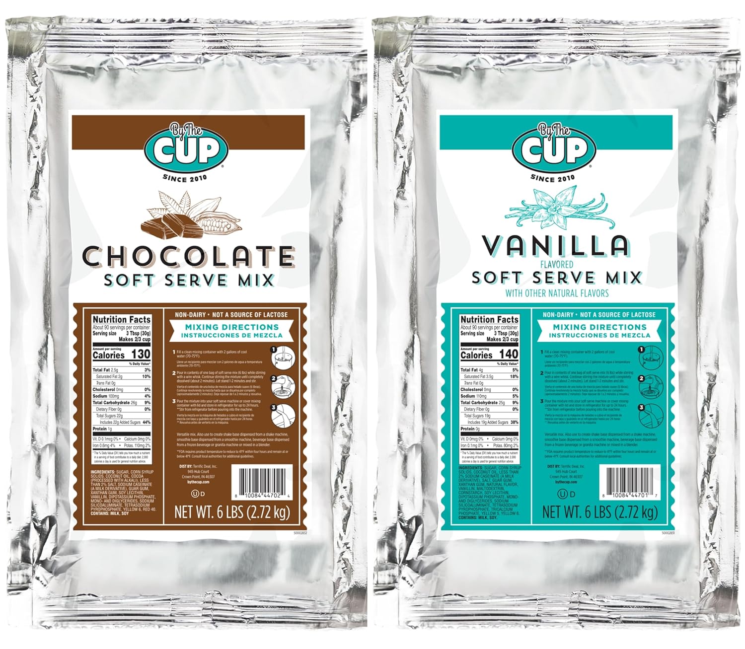 By The Cup Non-Dairy Soft Serve Mix Variety, Gluten Free, 1 of each Flavor: 6 lb Bag: Chocolate and Vanilla