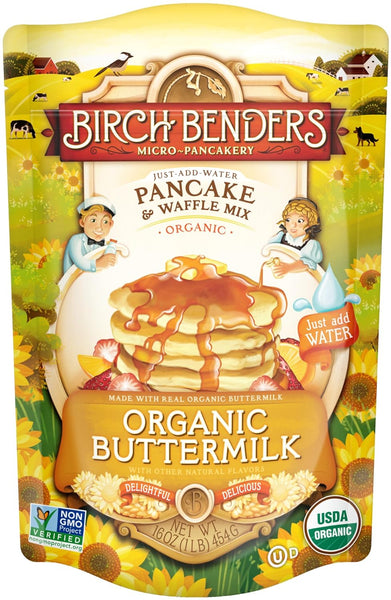 Birch Benders Organic Buttermilk Pancake and Waffles Mix, 16 oz (Pack of 2) with By The Cup Swivel Spoons