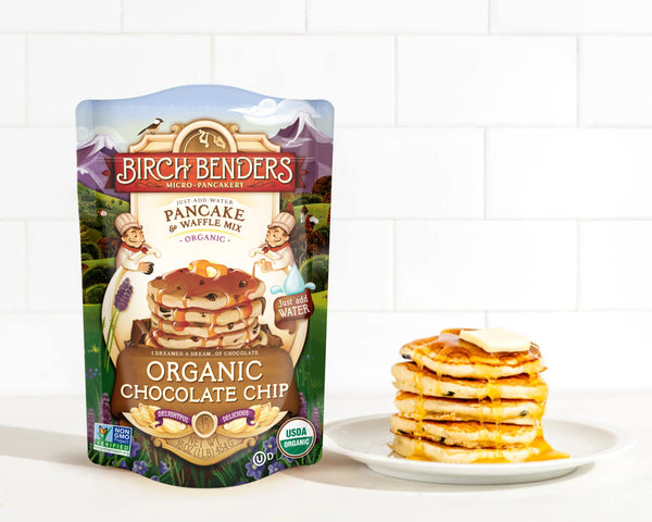 Birch Benders Organic Chocolate Chip Pancake and Waffle Mix, 16 oz (Pack of 4) with By The Cup Swivel Spoons