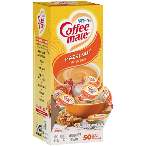 Nestle Coffee mate Liquid Coffee Creamer Singles, Hazelnut, 50 Ct Box with By The Cup Coffee Scoop