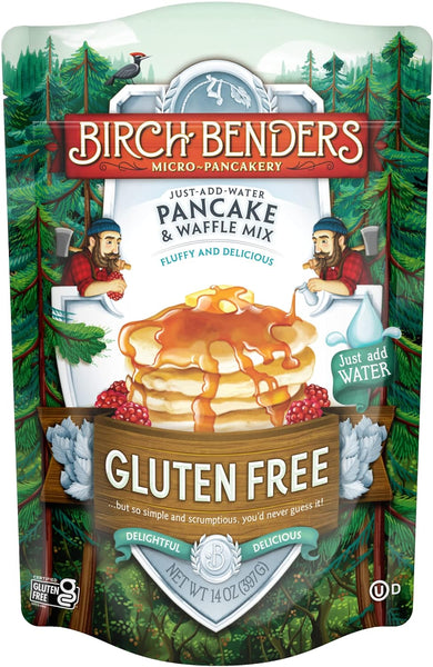 Birch Benders Gluten Free Pancake and Waffle Mix, 14 oz (Pack of 4) with By The Cup Swivel Spoons