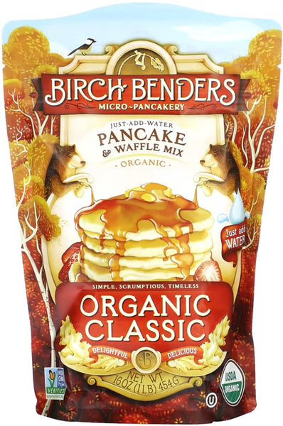 Birch Benders Organic Classic Pancake and Waffle Mix, 16 oz (Pack of 2) with By The Cup Swivel Spoons