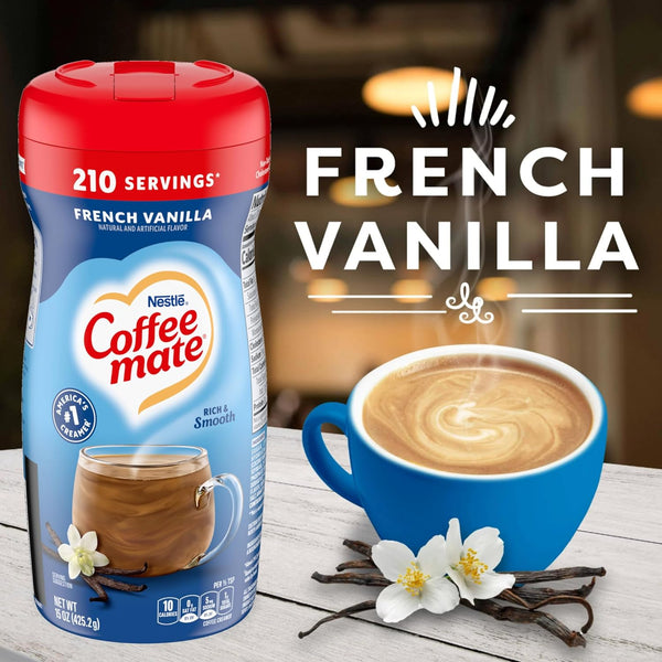 Coffee mate French Vanilla, Hazelnut Powdered Creamer Variety, 15 oz (Pack of 2) with By The Cup Coffee Scoop