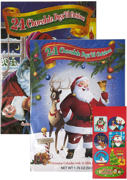 By The Cup Christmas Advent Calenda 24 Chocolate days to Christmas (Pack of 2) with 1 Sheet of Christmas Stickers