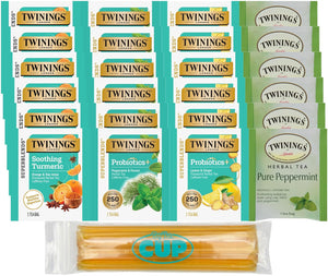 Twinings Herbal Tea Sampler Calm Belly (Pack of 24) with By The Cup Honey Sticks