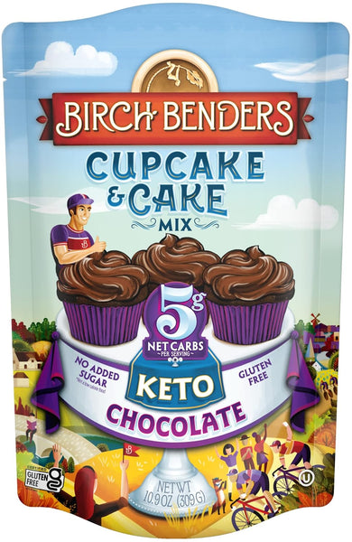 Birch Benders Keto Chocolate Cupcake & Cake Mix Bundle, 10.9 oz (Pack of 2) with By The Cup Swivel Spoons