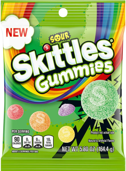 Skittles Sour Gummies Peg Bags, 5.8 Ounce (Pack of 3) with By The Cup Bag Clip