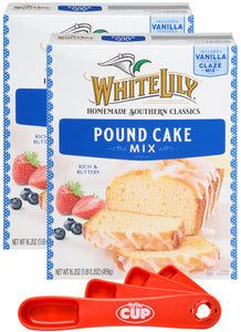 White Lily Pound Cake and Vanilla Glaze Mix,16.2 oz (Pack of 2) with By The Cup Swivel Spoons